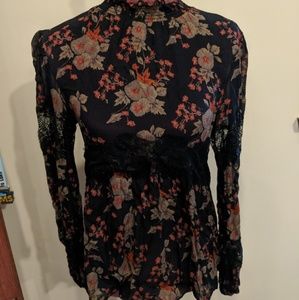 Zara high neck floral blouse
